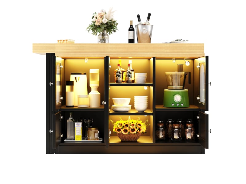  Buffet de cuisine en table 120-197x40x72 cm avec led, noir  - Conforama A