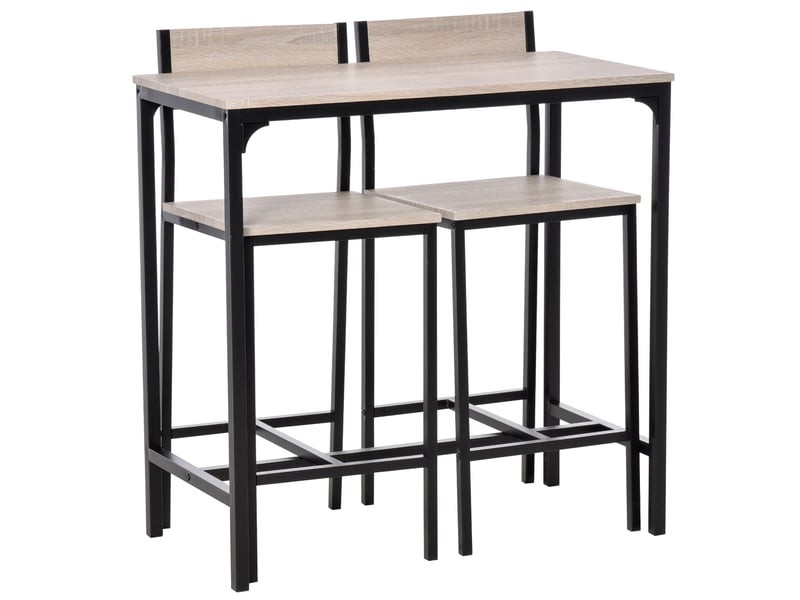  Ensemble table et tabourets de bar, table à manger avec 2 chaises à dossier, table de cuisine, bois naturel  - Conforama B