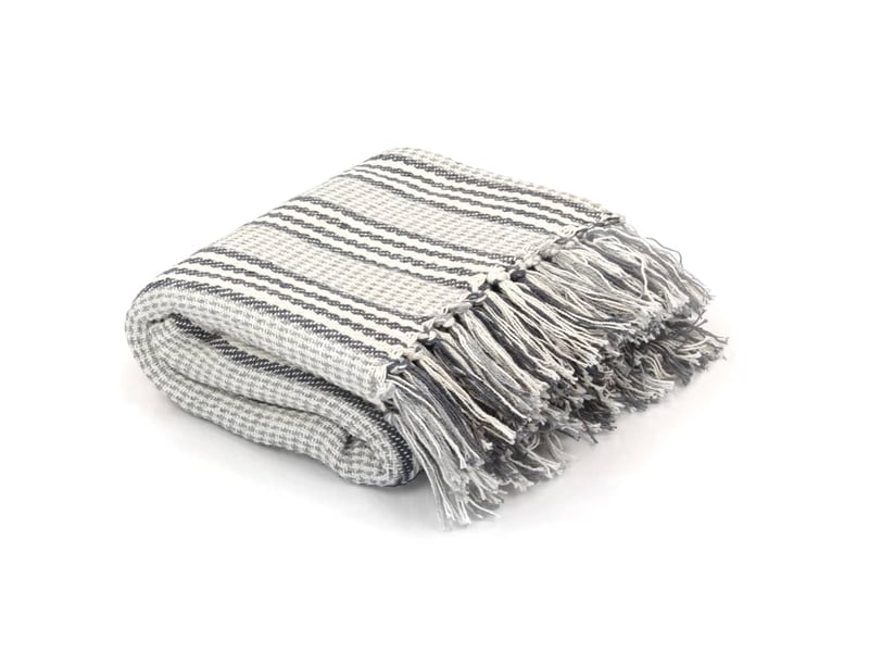  Couverture coton à rayures 160x210 cm gris et blanc  - Conforama B