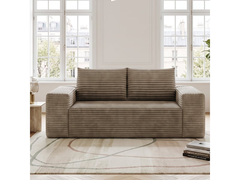  Canapé 2 places loveseat en velours côtelé camel sans montage 180cm  - Conforama B
