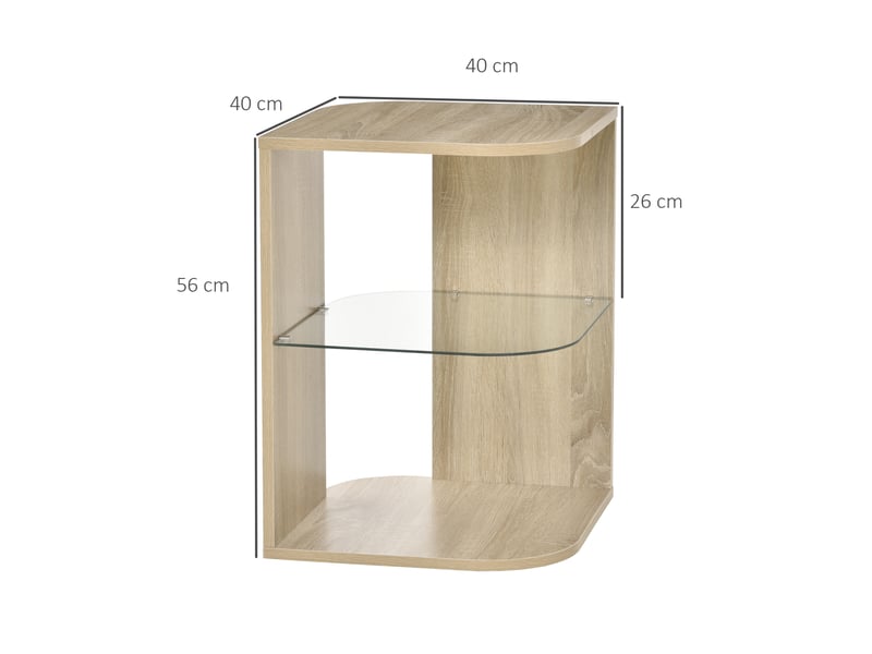  Table d'appoint guéridon design contemporain bout de canapé verre étagère trempé bois naturel  - Conforama C