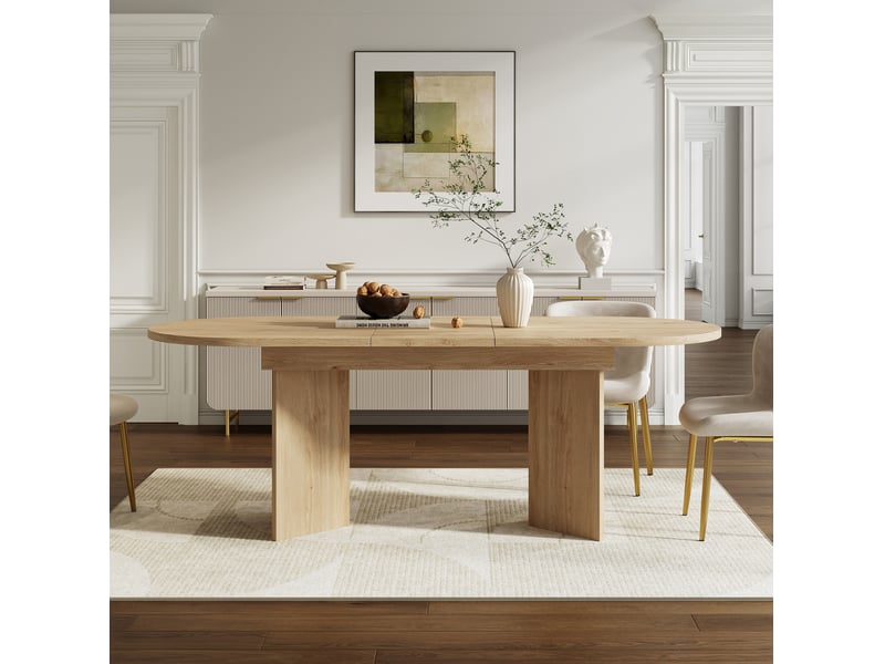 Table à manger extensible 120160 x 80 cm, 4 à 8 personnes, mdf chêne clair - Conforama E