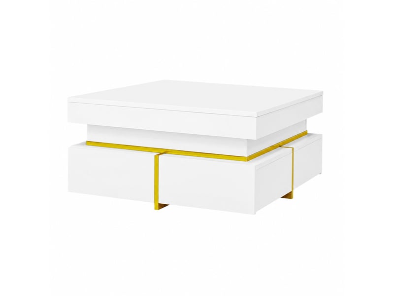  Table basse blanche brillante avec 2 tiroirs et détails dorés, 70 x 70 cm  - Conforama A