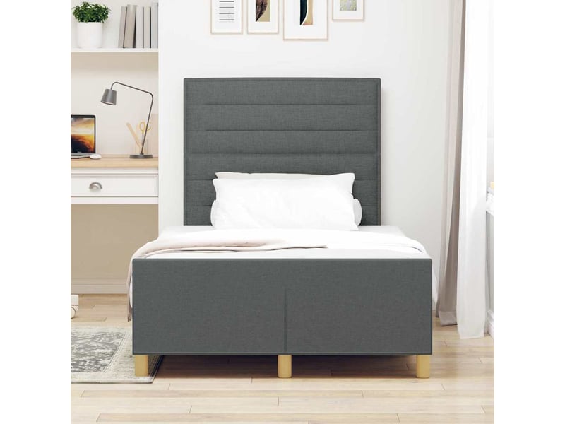  Lit double- lit adulte -  cadre de lit avec tête de lit gris foncé 120 x 190 cm tissu  - Conforama B