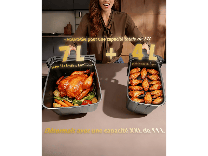  Friteuse sans huile 11l air fryer 2600w 10 programmes prédéfinis double cuisson ST001 - Conforama C