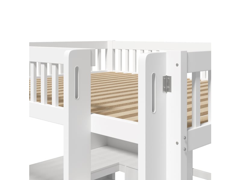  Lit combiné 140x200 cm, espace de rangement, avec bureau, 3 tiroirs et échelle, structure en bois, blanc, sans matelas  - Conforama E