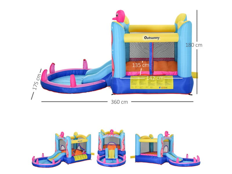  Château gonflable géant pour enfants de 3 à 8 ans avec toboggan, piscine et gonfleur (3,6 x 1,75 x 1,8 m).  - Conforama E