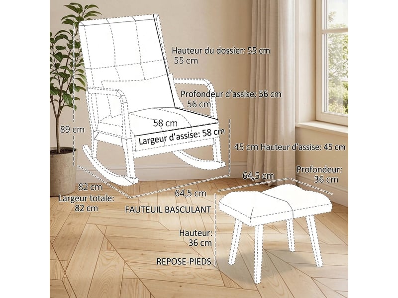  Fauteuil à bascule bouclette avec repose-pieds blanc pour salon  - Conforama C