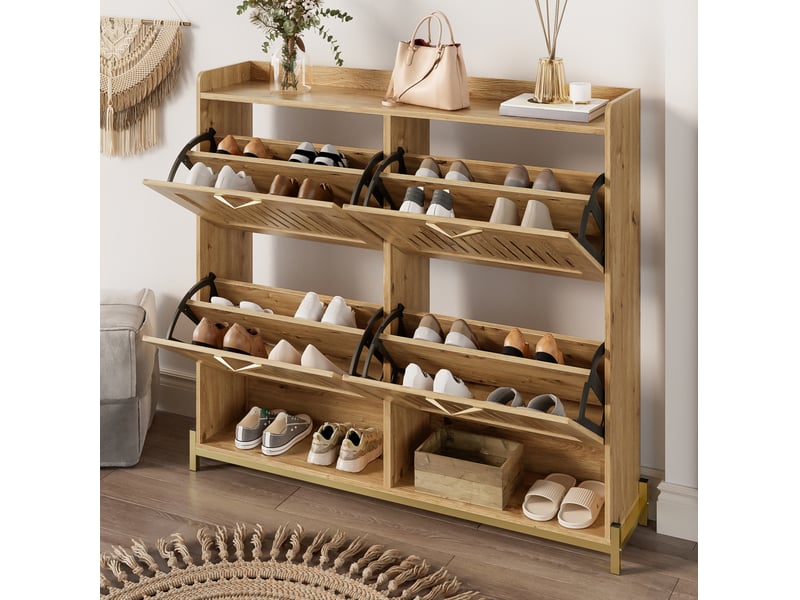  Meuble à chaussures 4 portes 108,5x24x100 cm en mdf coloris bois  - Conforama B