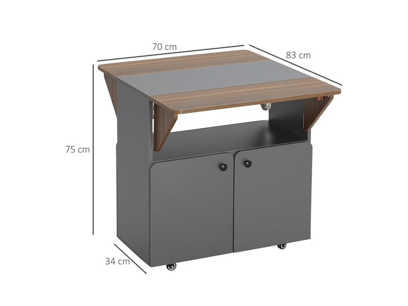  Tablearmoire pliante avec côtés à roulettes, deux côtés de table rabattables, compartiment de rangement, 4 roulettes, 70 x 83 x 75 cm  - Conforama D