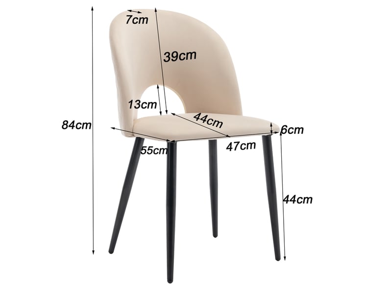  Chaise de salle à manger 4 pièces 47x44x84 cm avec dossier, pieds réglables, motif losanges, velours, beige  - Conforama C