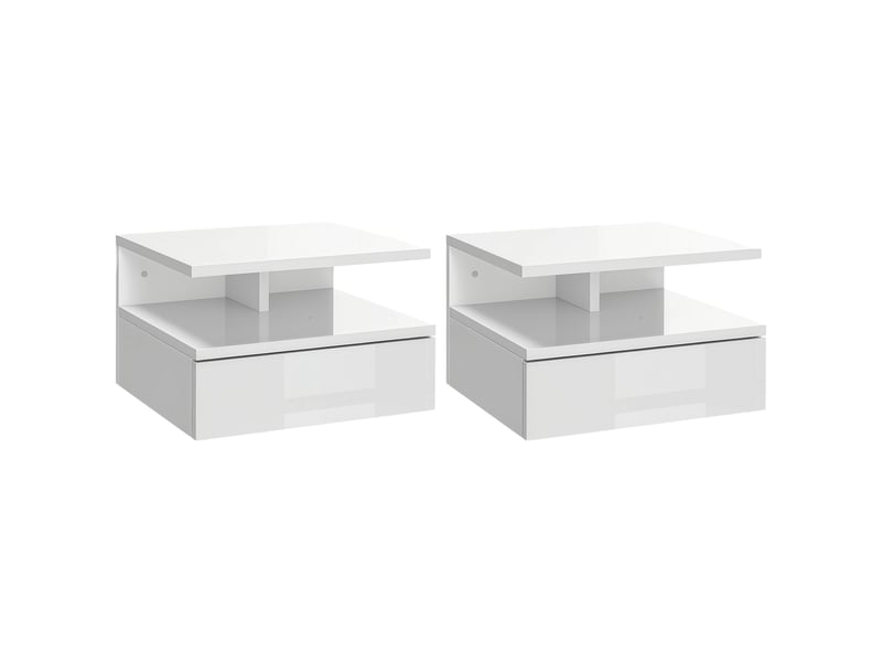  Ensemble de 2 tables de chevet suspendues avec 1 tiroir et une étagère ouverte pour chambre à coucher, 35 x 32 x 22,5 cm, blanc  - Conforama A