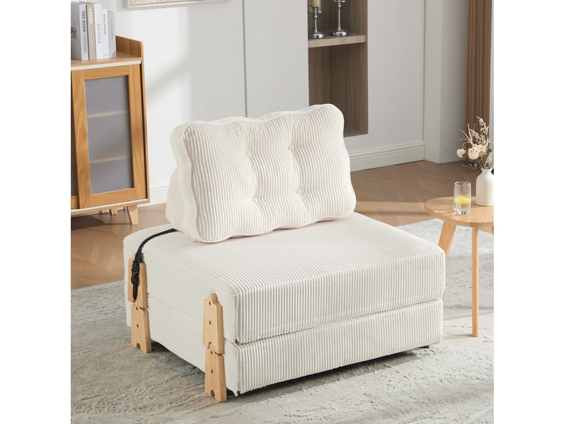  Fauteuil convertible 90x86x84 cm en velours côtelé beige sans matelas  - Conforama B
