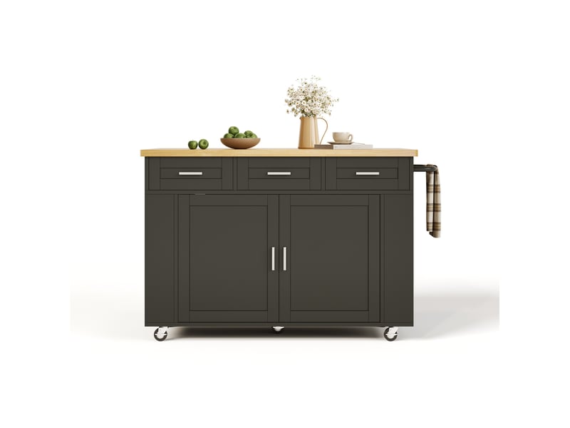  Îlot de cuisine mobile 120 x 4570 x 84 cm, plateau rabattable, naturel et noir  - Conforama A