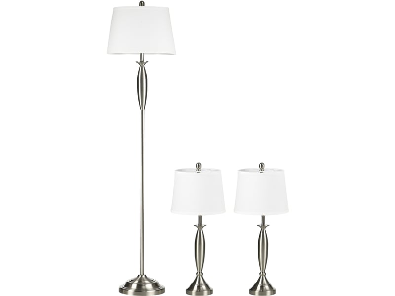  Set de 3 lampes, lampadaire et 2 lampes de table e27, argenté et blanc  - Conforama A