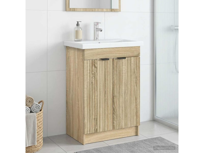  Armoire sous évier de salle de bain, meuble de rangement chêne sonoma shl8455  - Conforama B