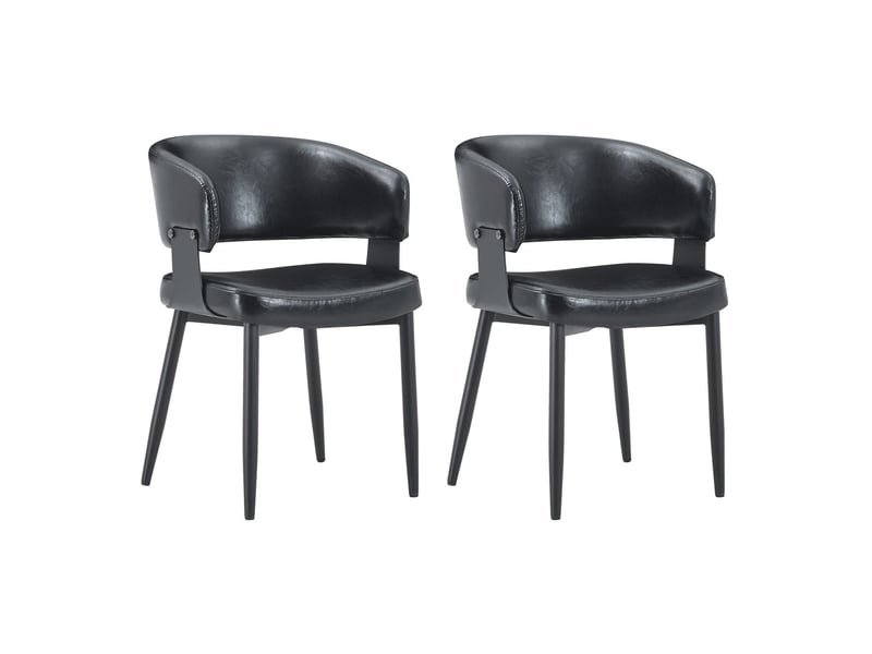 Chaise de salle à manger chaise de cuisine cuir synthétique style mid-century moderne lot de 2 pièces fauteuils rétro accoudoirs tonneau dossier à motif pieds stables  - Conforama A