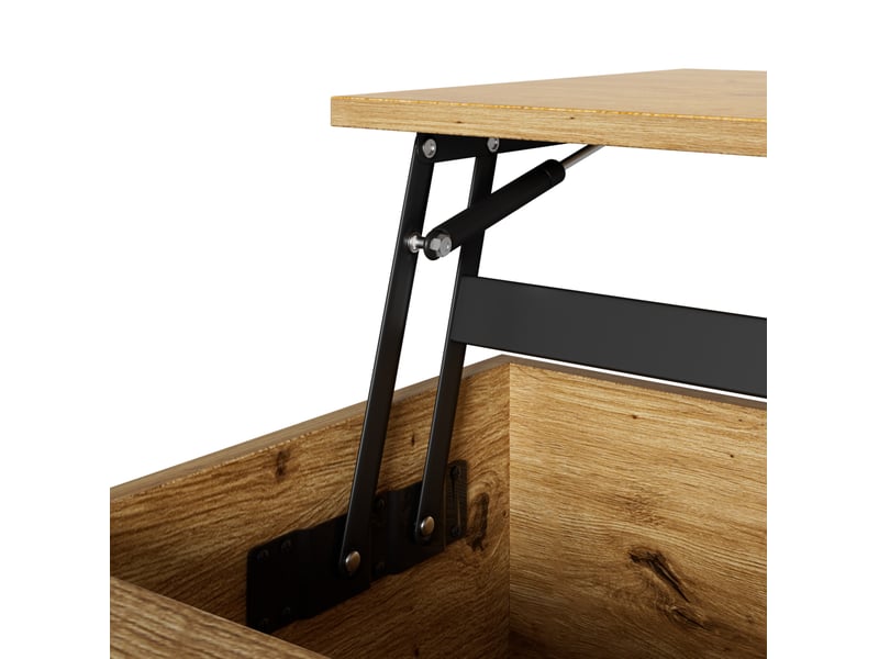  Table basse moderne rétro avec plateau relevable et porte coulissante à lamelles, aspect bois, mdf  - Conforama E