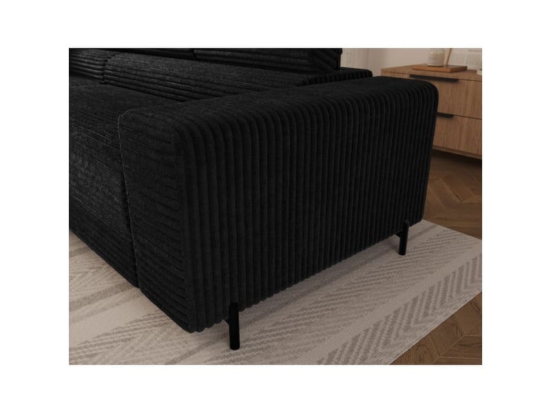  Canapé d'angle colesia convertible 5 places noir velours côtelé – gauche – 274x200cm  - Conforama D