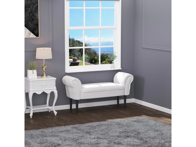  Banc capitonné toile, accoudoirs, bois, chaussures, chambresaloncouloir, 102x36x51 cm, gris-blanc.  - Conforama C