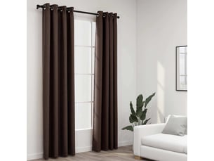 Lot de 2 rideaux occultants, rideaux black-out aspect lin avec œillets taupe 140x225cm cf44534