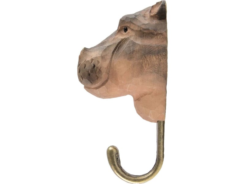  Patère animal en bois sculpté à la main et métal hippopotame  - Conforama D