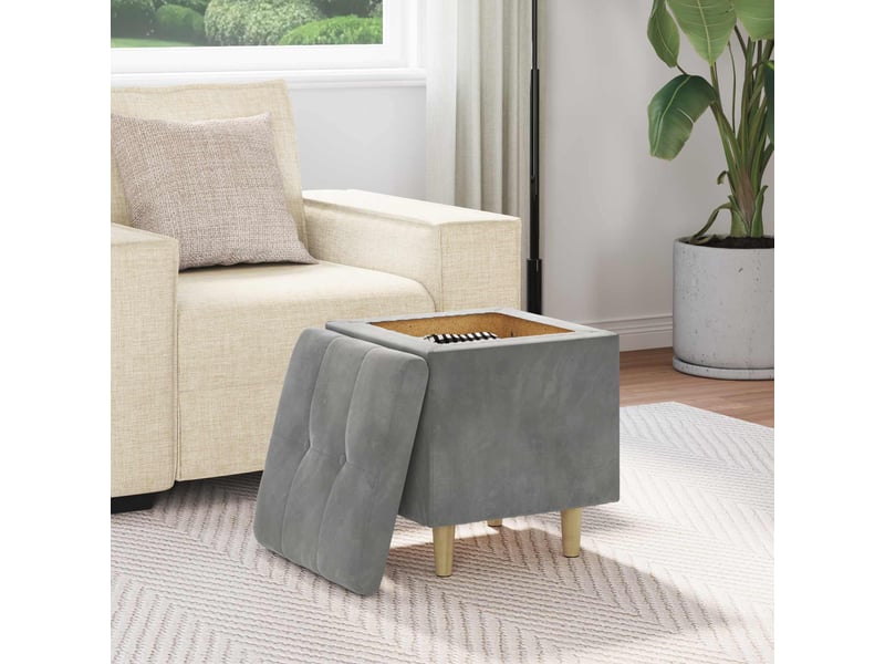  Ottoman, repose pied salon avec rangement gris foncé 40x40x45 cm velours  - Conforama D