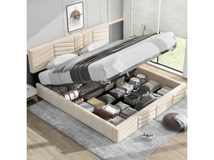 Lit coffre 160x200 cm <strong>ZERBACO</strong> <strong></strong> coloris beige