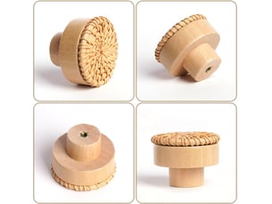 6 pcs boutons de meuble en rotin bois, 40 mm poignet de tiroir | poignée meuble, boutons de portes pour placards, pour décoration d'intérieur