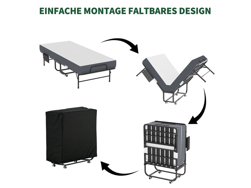  Modenvie lit pliant 80x190 cm - avec matelas mémoire de forme et roulettes, matelas inclus - noir  - Conforama E
