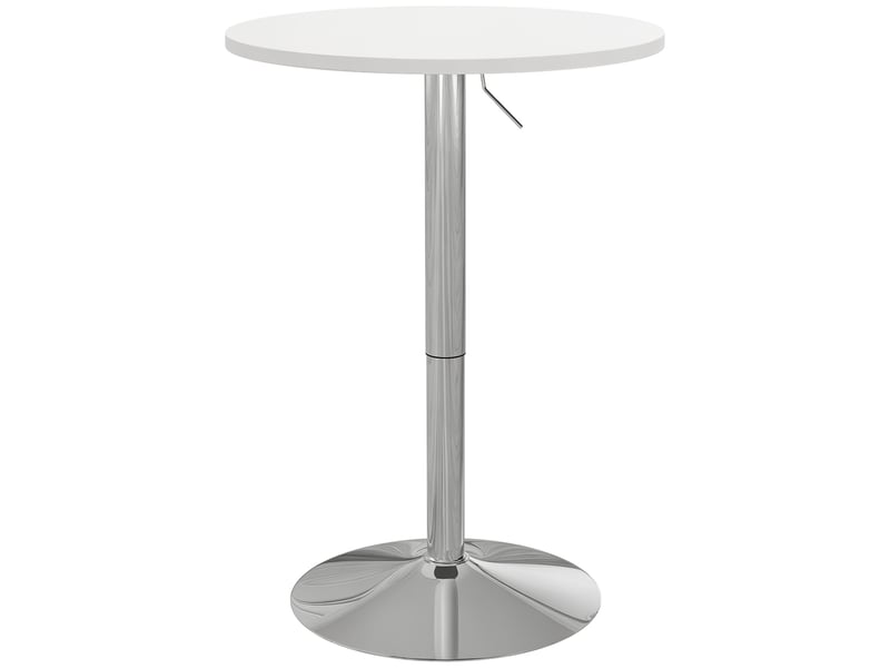  Table de bar ronde table haute cuisine réglable en hauteur 69-91 cm plateau pivotante à 360° blanc et argenté  - Conforama A
