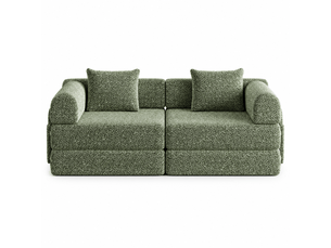 Canapé droit convertible <strong></strong> <strong>Fay Lum</strong> 2 places Tissu vert avec coffre de rangement