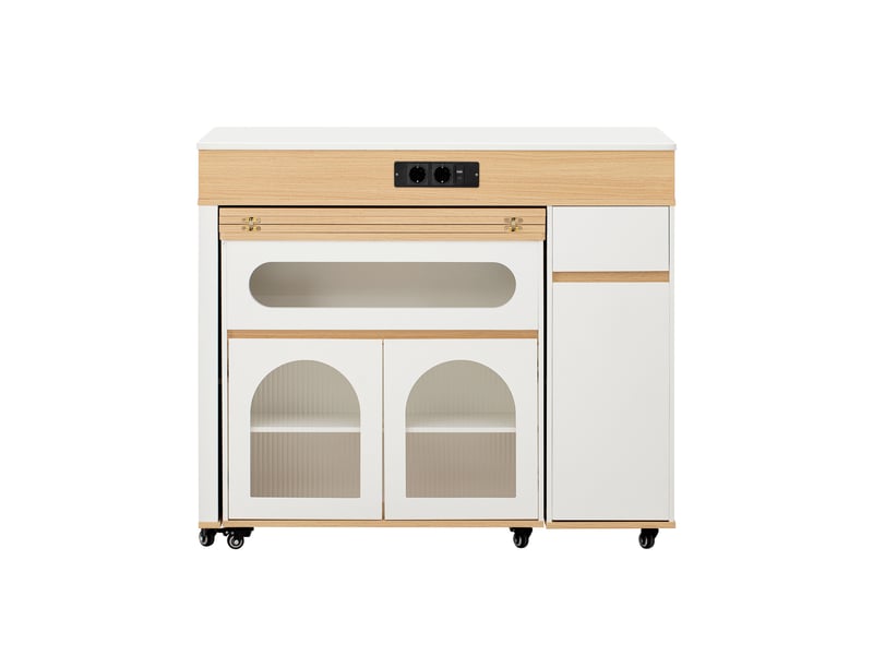  Îlot de cuisine à roulettes 110.5x50.5x95.5 cm extensible mdf blanc et naturel  - Conforama A