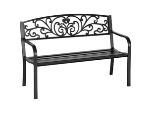 Banc de jardin en métal, motif floral, 2 places, charge maximale 240 kg, acier, 127 cm (l) x 60 cm (l) x 87 cm (h), noir