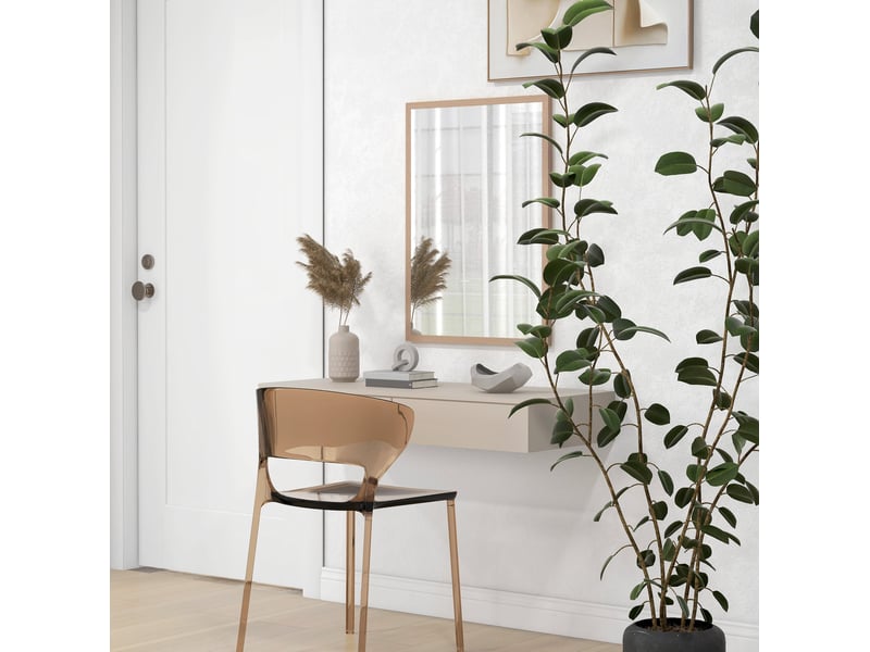 Miroir simple mural rectangulaire résistant aux rayures avec 4 crochets en mdf couleur bois naturel 50 × 70 cm - Conforama D