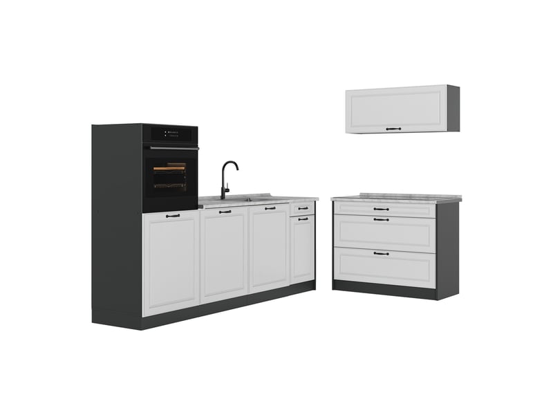  Vicco cuisine, blanc campagneanthracite, 220cm plan de travail marbre  - Conforama A