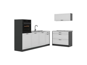 Vicco cuisine, blanc campagneanthracite, 220cm plan de travail marbre