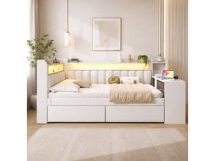 Lit avec rangement 140x200 cm <strong>HAVRYA</strong>  <strong></strong> coloris blanc