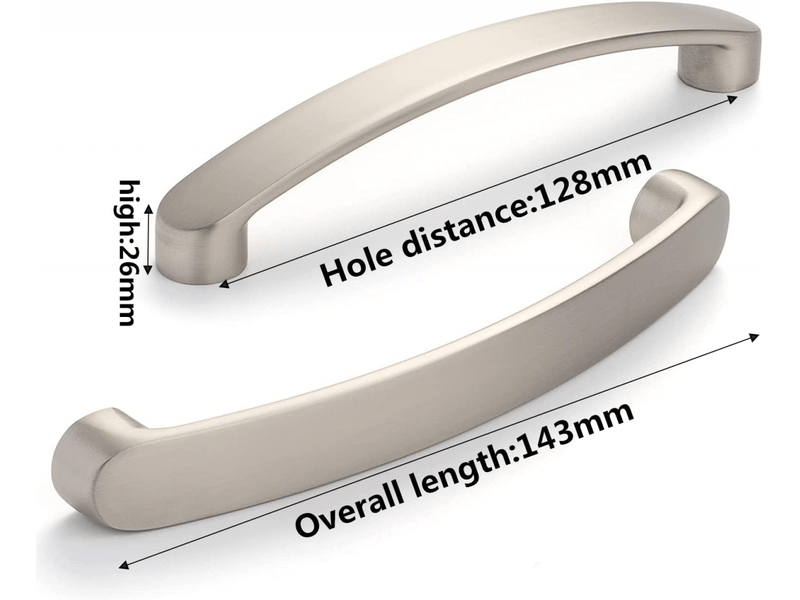  Lot de 6 poignées chromées pour meubles, pour portes de cuisine - nickel brossé, distance entre les trous de 128 mm  - Conforama B