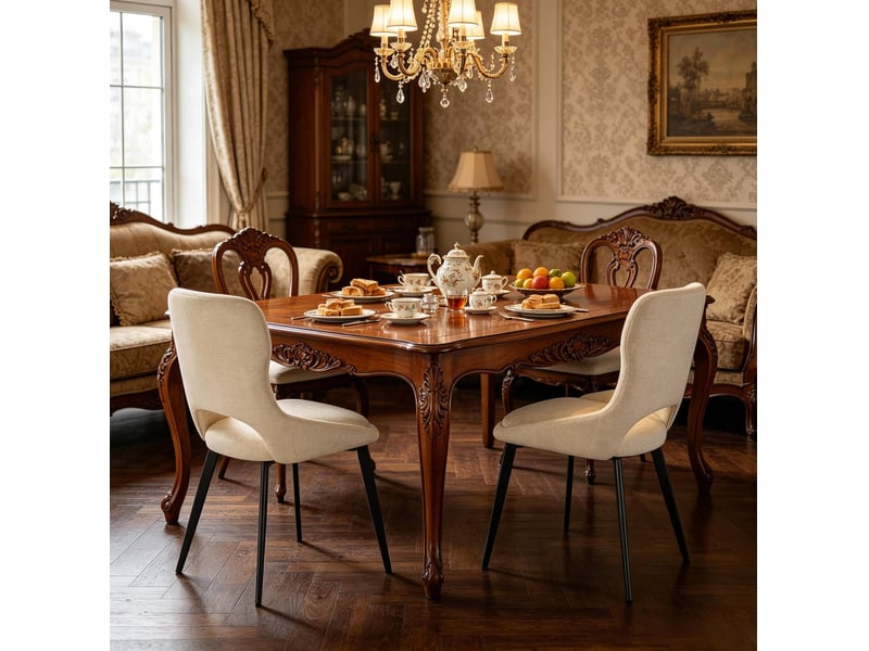  Lot de 2 chaises de salle à manger en chenille beige avec structure en métal  - Conforama D