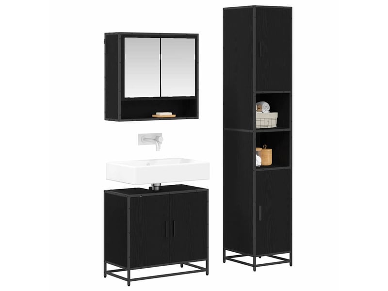  Ensemble de mobilier de salle de bain 3 pièces chêne noir cf64463  - Conforama C
