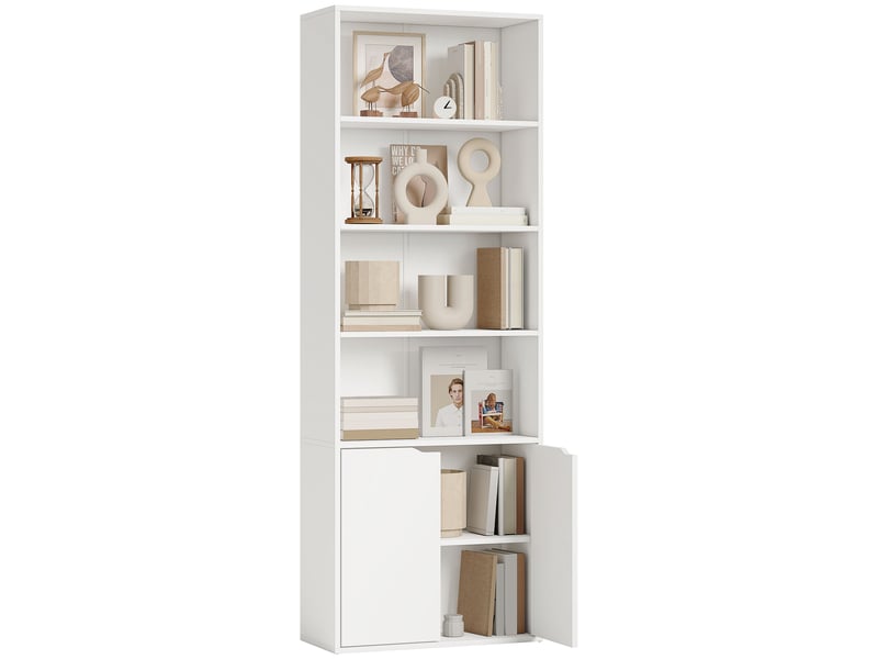  Bibliothèque armoire à livres avec 4 compartiments ouverts et 2 portes pour le salon et le bureau 59x29x180 cm blanc  - Conforama A
