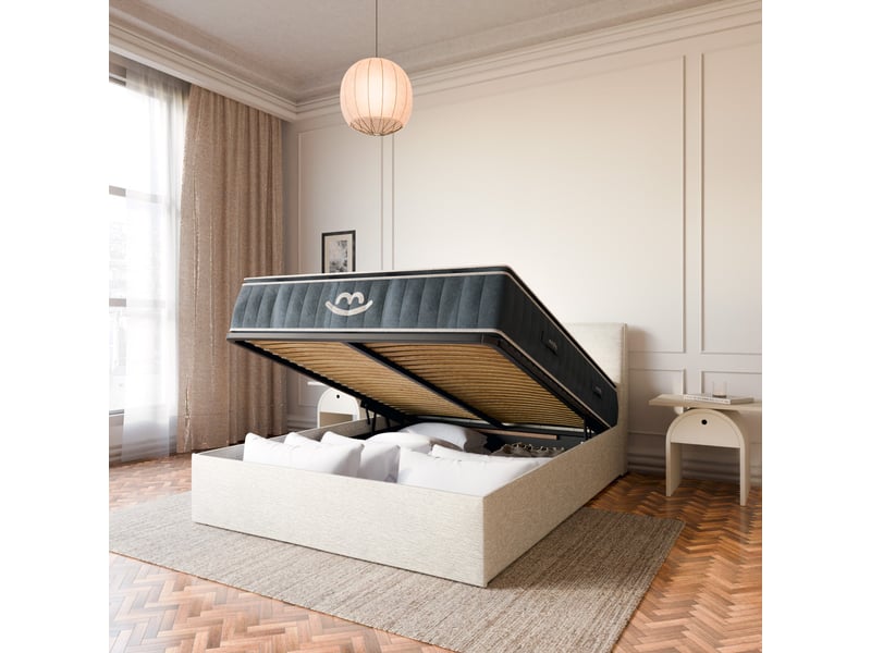  Pack lit coffre et matelas hybride 160x200cm épais 30cm couleur blanc crème avec tête Célia &amp; Victoria - Conforama C