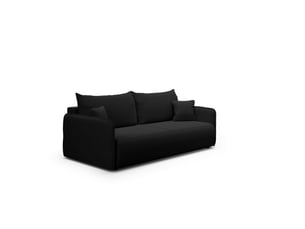 Canapé droit convertible   4 places Tissu noir avec coffre de rangement