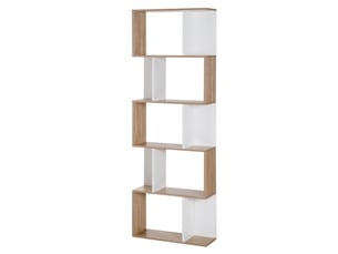 Étagère 5 niveaux en s, bois gain de place, séparation salonchambrebureau, bois et blanc, 60x24x184,5 cm.