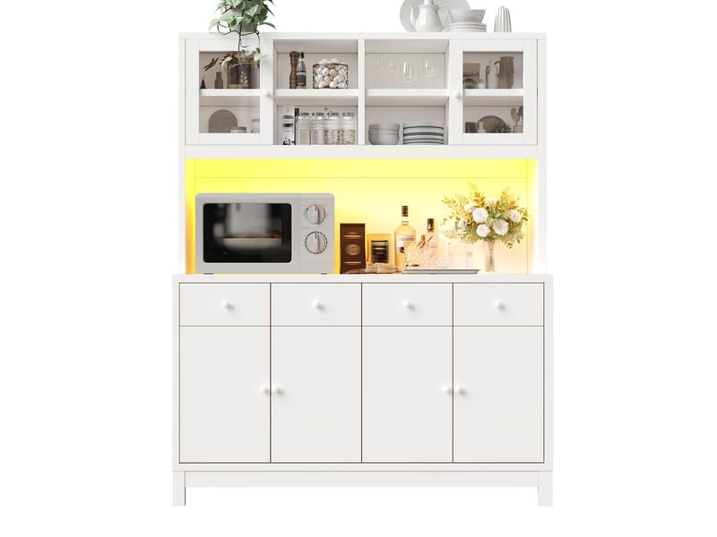  Buffet haut avec led rgb, portes vitrées et 4 tiroirs 140 x 38,5 x 180 cm  - Conforama A