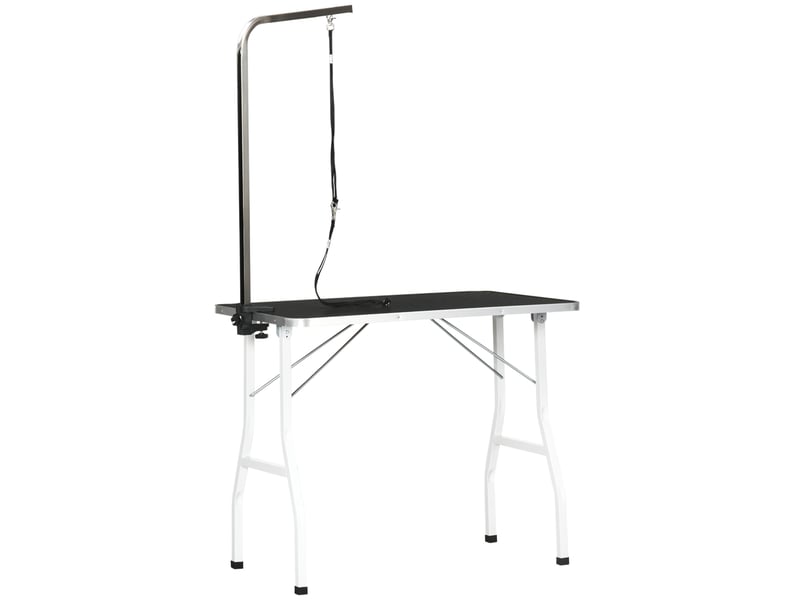  Table de soins avec boucles réglables, plateau antidérapant et pieds pliants pour l’entretien du poil, noire  - Conforama A