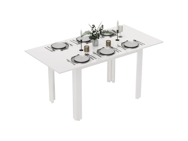  Table de salle à manger extensible, 120-160 x 70 cm, table de cuisine réglable pour 4 à 6 personnes, mdf, blanc brillant  - Conforama B