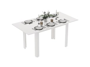 Table de salle à manger extensible, 120-160 x 70 cm, table de cuisine réglable pour 4 à 6 personnes, mdf, blanc brillant