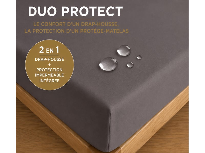  Drap housse 2 en 1 imperméable 90 x 190 cm coton 57 fils duo protect ardoise CP-DHDUOPROTECT90-ARDOISE - Conforama B